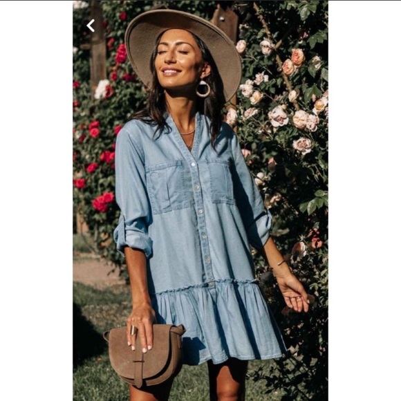 Zara Dresses & Skirts - Zara Chambray Denim Ruffle Button Praire Dress XS